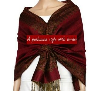 PASHMINA STYLE WRAP/BORDER DESIGN/DEEP RED